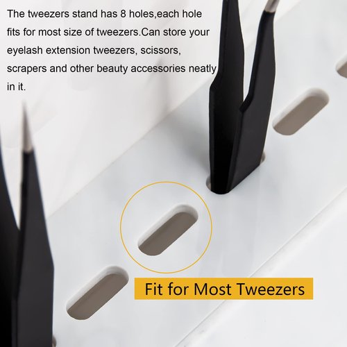 LXIANGN 8 Holes Dust-proof Eyelash Tweezers Holder Case Acrylic Marble Tweezer Stand Display Organizer with Cover for Lash Extensions (white)
