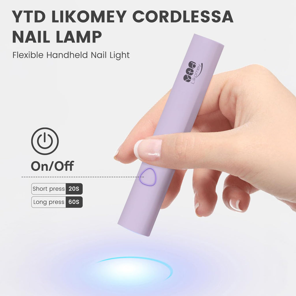 YTD Likomey Handheld UV LED Lamp for Gel Polish,Purple Quick Dry Mini Nail Light with Folding Bracket, Portable Cordless Rechargeable for Fast Curing UV Nail Glue Builder Extension Gel