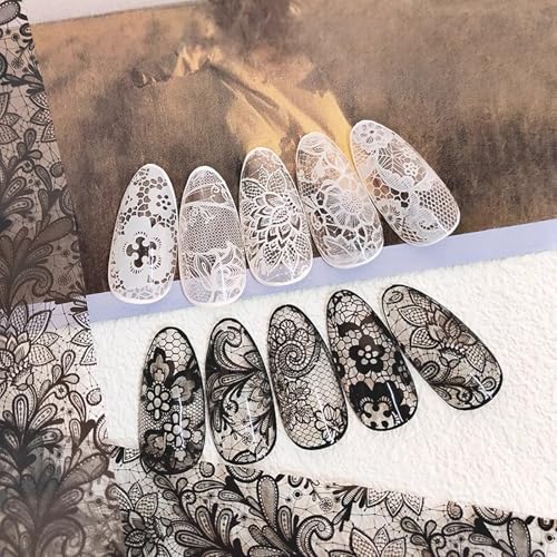 Black & White Lace Nail Art Foil Transfer Sheets - 10 Rolls for Manicure & DIY Crafts