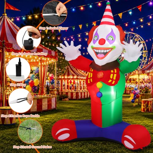 7FT Carnival Clown Inflatable Decorations for Yard & Outdoor Circus Theme
