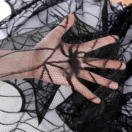 Halloween Black Lace Tablecloth 70 inch Round Spider Web Decor - Black