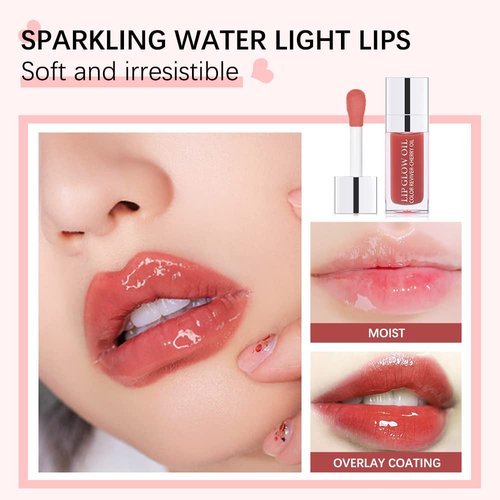 GECOMO Hydrating Lip Glow Oil - Nourishing Tinted Lip Gloss for Smooth Lips | Raspberry, 0.2 Oz