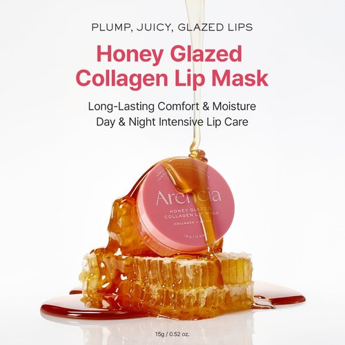 Arencia Honey Glazed Collagen Lip Mask - Nourishing Overnight Treatment with Collagen & Honey | 0.52 oz