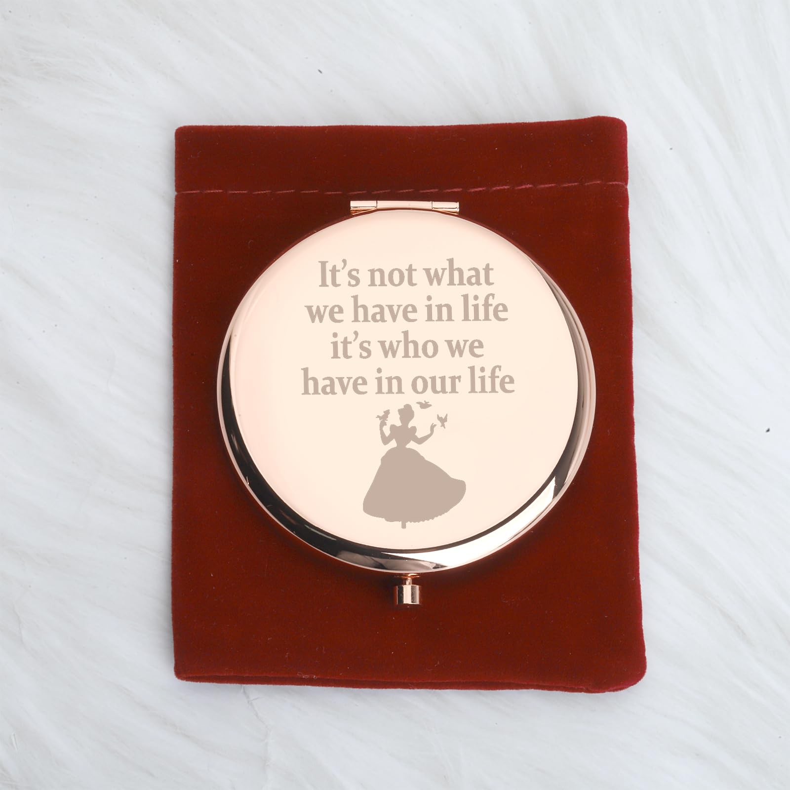 WUSUANED Princess Makeup Mirror It’s Not What We Have in Life It’s Who We Have in Our Life Jewelry Fairy Shoes Movie Gift Princess Fan Gift