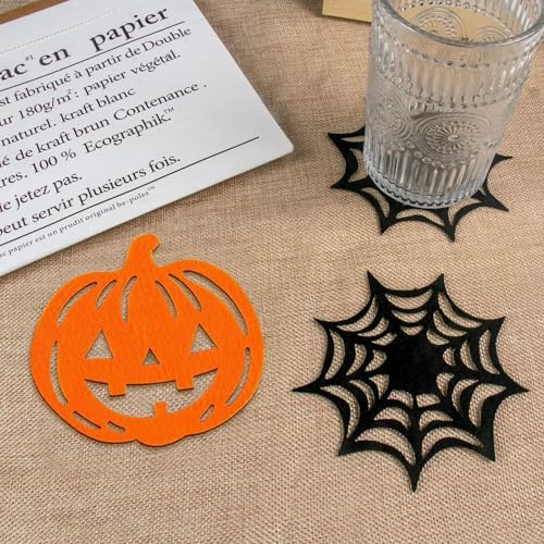 Halloween Coasters Set of 4 - Pumpkin Design Felt Drink Protectors
