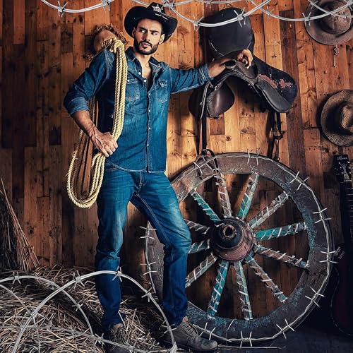 Rusted Fake Barbed Wire Decoration Set - 10 Pcs, Garden, Halloween, Western Theme