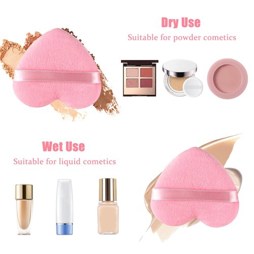 Skiennix Powder Puff - Soft Heart Shape Makeup Sponge for Loose & Mineral Powder | 6 Pieces, Pink