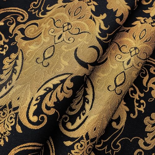 Black Gold Damask Waterfall Valance Curtains - 79W x 41L, Pack of 1