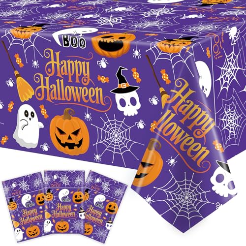 Halloween Tablecloths 3 Pack 54x108 Inch Orange Purple Cover Set - Purple Variation