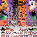 Halloween Party Decoration Kit with 129 Pieces - Balloons, Foil Curtains, Photo Props, Headbands & Glasses