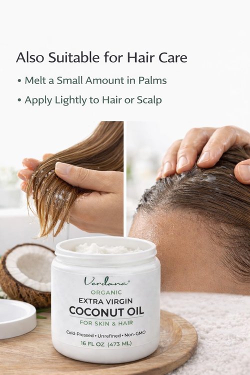 Verdana Extra Virgin Organic Coconut Oil for Skin – Rich Daily Moisturizer for Body & Dry Skin, Also for Hair Care – Unrefined, Cold Pressed, USDA Organic, 16 fl oz Jar