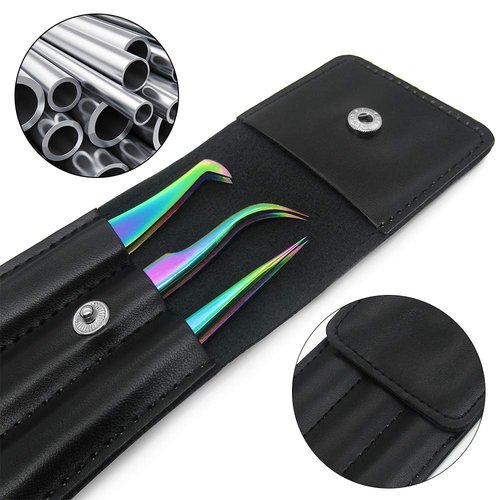 Quewel Eyelash Extension Tweezers Set Eyelash Applicator Tool Curved and Straight pointed Tweezers Lash Extension Supplies Stainless Steel Precision Tweezers Silver (3 pcs, Rainbow)
