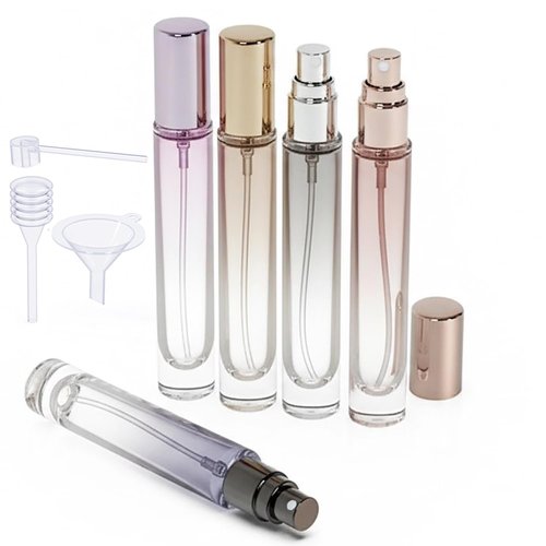 Jagolain 10ml 5Pack Round Glass Perfume Refillable Atomizer For Travel and Sample Container, Mini Empty Cologne Spray Bottles (Mixed)