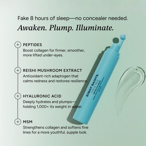 Eight Saints Tide & True Peptide Eye Serum for Puffiness & Wrinkles, Under Eye Roller Ball Treatment for Dark Circles & Fine Lines, Natural & Organic Eye Cream, 0.5 fl oz