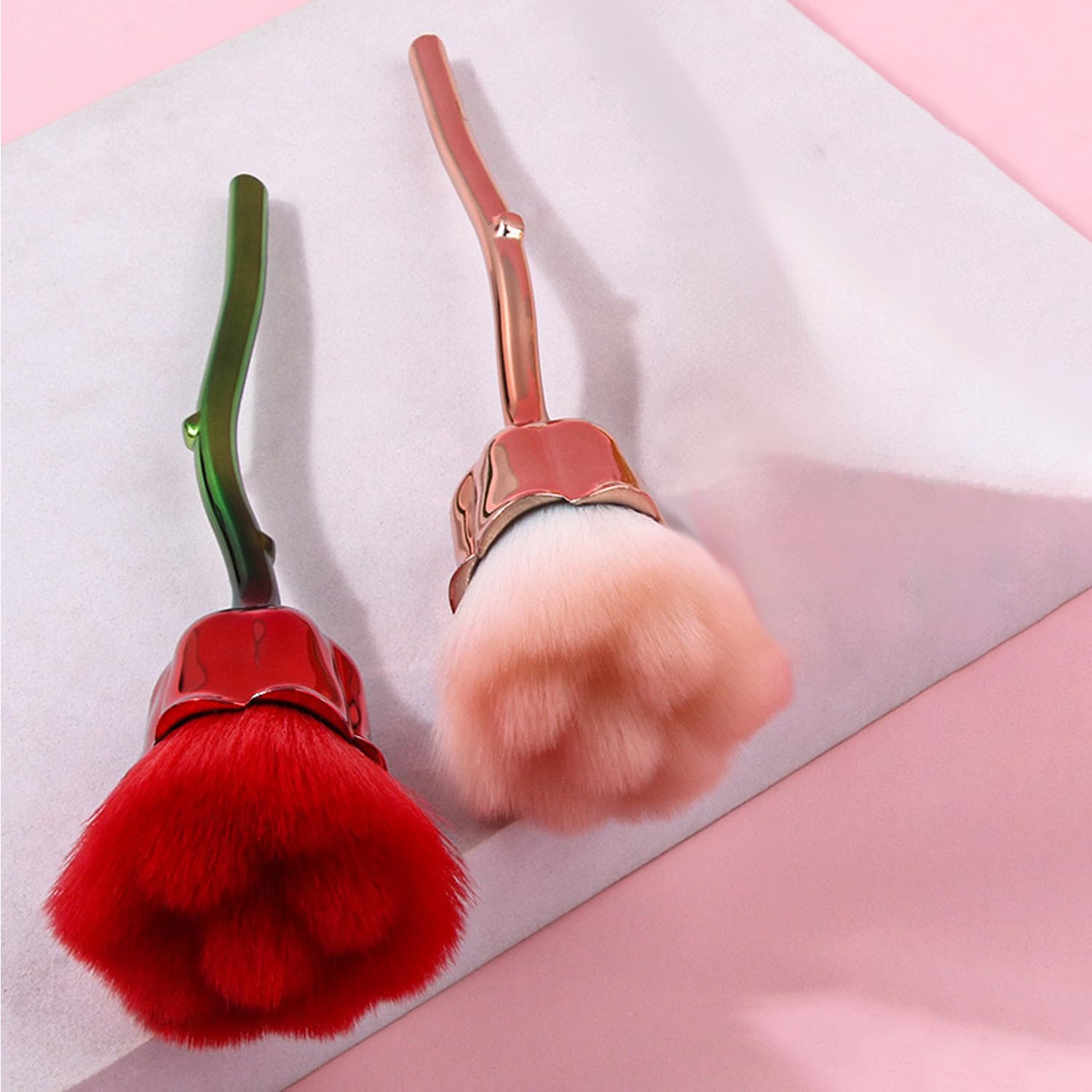 WOKOTO 2pcs Red And Gold Rose Shape Nail Dust Brushes Make Up Brush Set Nail Art Powder Remover Brushes Soft Foundation Brush Cleaning Dust Cleaner Brush For Nail Trimming Cleaning Tools For Nails