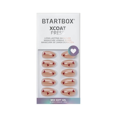BTArtbox Press On Nails Short - Feel My Love, Lamp-Curable 3D Red Heart Valentines Almond Press On Nails with Glue and Adhesive Tabs for Women in 16 Sizes - 32 Nails All-in-One Kit