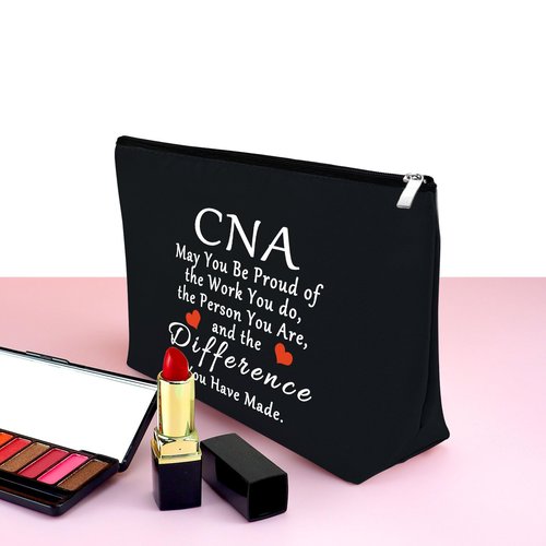 CNA Gift Certified Nursing Assistant Gifts Makeup Bag Gifts for CNA Medical Nurse Appreciation Gift for Women CNA Week Gifts Thank You Gift Retirement Birthday Gift Cosmetic Bag Zipper Pouch（Black）