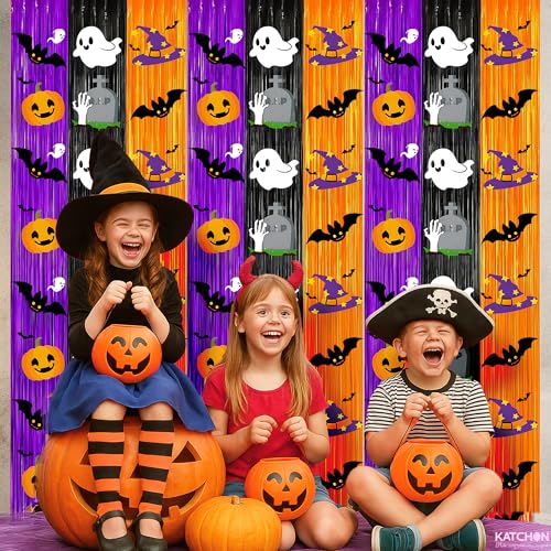 Orange Fringe Backdrop Pack of 3 with Black and Purple Variations for Halloween Parties