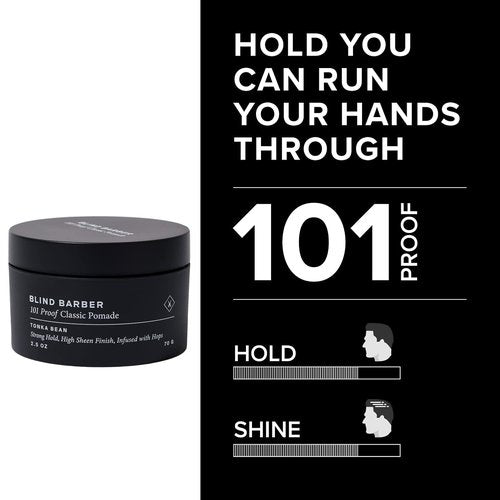 Blind Barber 101 Proof Classic Hair Pomade - Strong Hold & High Shine Finish | Water-Based, Paraben-Free (2.5 oz)