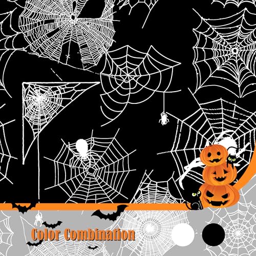 Halloween Sheer Curtains for Living Room & Bedroom - 50W x 63L, Pack of 2, Spider Web Print, Black