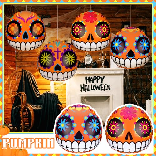 Halloween Inflatable Sugar Skull & Pumpkin Decor Pack - Indoor Outdoor