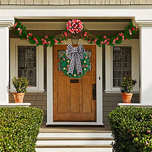 Large Black and White Buffalo Plaid Bow Set - Thanksgiving Holiday Decor