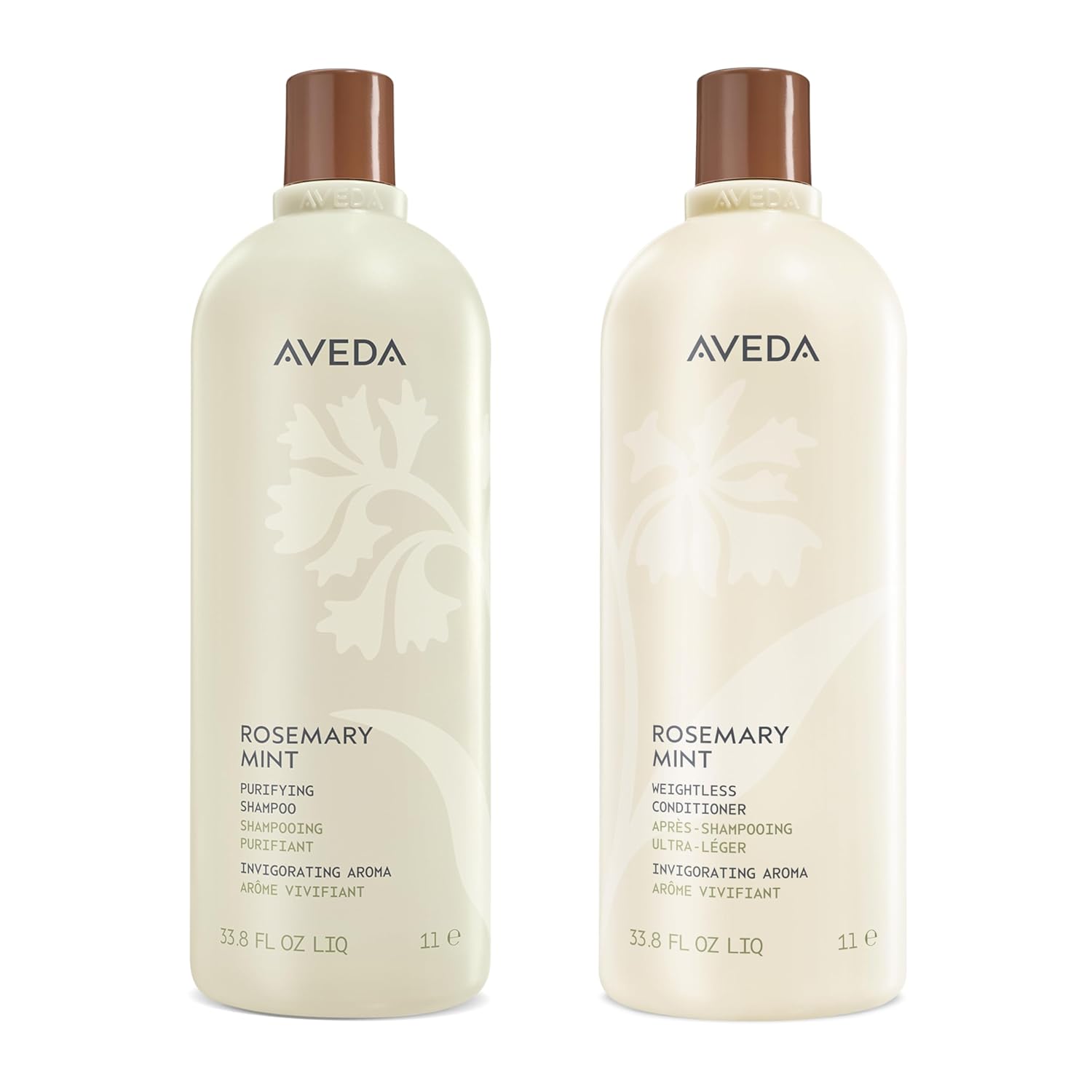 Aveda Rosemary Mint Purifying Shampoo & Conditioner Duo - Clarifying Formula for Normal to Oily Hair | 97% Naturally Derived | Liter Size