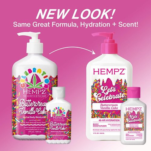 Hempz Body Lotion - Buttercream Vanilla Cake Celebration - Limited Edition Daily Moisturizing Cream, Shea Butter, Aloe - Skin Care Products, Hemp Seed Oil - 17 Oz
