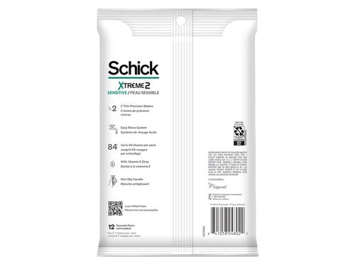 Schick Slim Twin ST 2 Disposable Razors for Men Sensitive Skin Shaving Razor, 12 Count