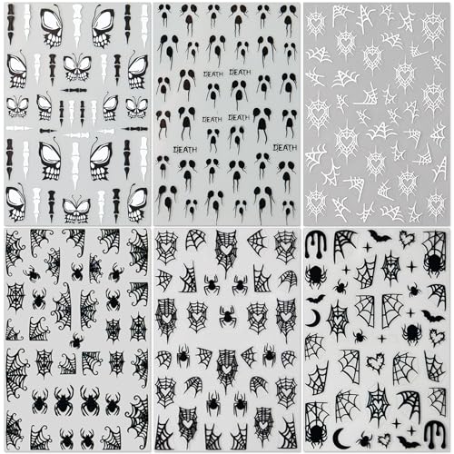 Halloween Horror Nail Stickers - Gothic Skull & Butterfly 3D Decals - 6 Sheets