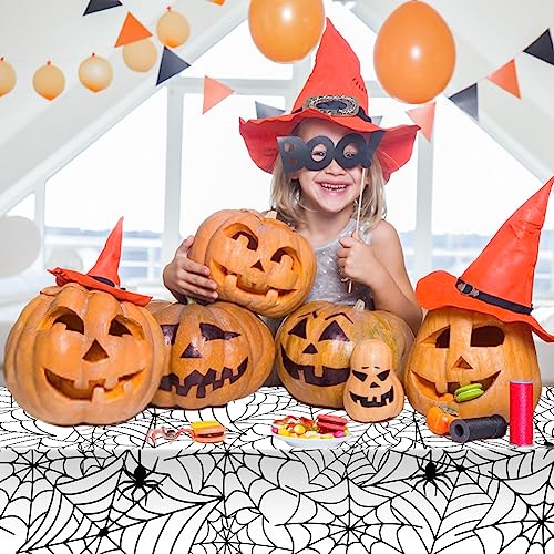Halloween Spider Web Tablecloth 3 Pack - White Waterproof 54x108 Inch Decorations