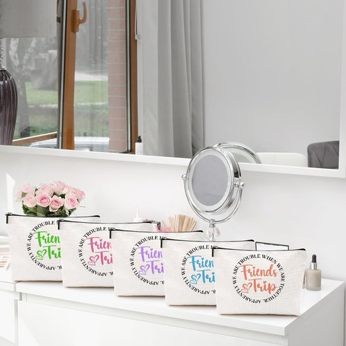 5 Pcs Girls Trip Gifts Girls Weekend 2026 Makeup Bag Friends Trip Gifts Favors Summer Gifts Cosmetic Bag Toiletry Bag Zipper Pouch Weekender Bags for Women Girl Friendship Bachelorette Party Birthday