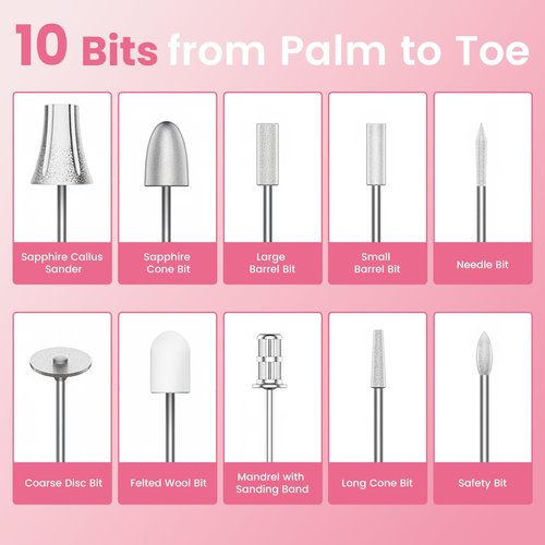 Merloly Nail Drill Kit,Black Cordless Electric Nail File with 10 Speed,10 Bits and LED Light,for Acrylic Nails,Gel Polish Removal and Thick Toenails,Easy for Beginners