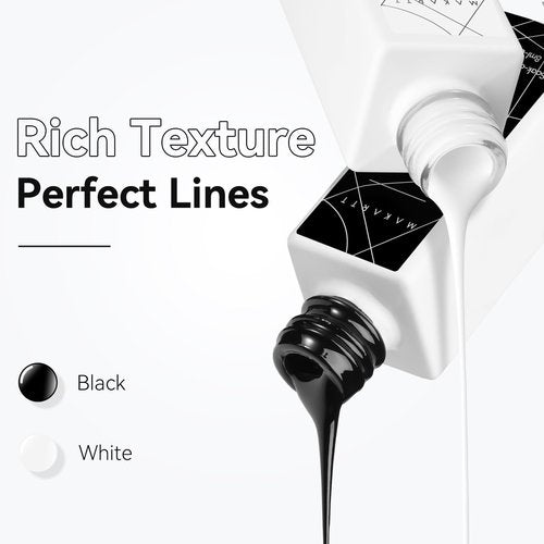 Makartt Gel Nail Polish Liner Set 8ML 2 Colors White and Black for French Nail Art French Tips Swirls DIY Manicure Soak Off UV Curing with Thin Brush