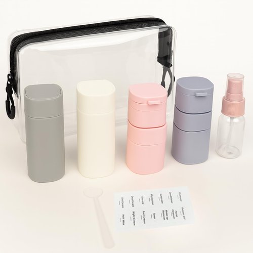 FANPOI 9pc Travel Toiletry Containers Bottles Jars Set Leakproof Cream Dispenser w/Carry Bag TSA Approved Refillable for Airplane Travel, Gym (Mix A)