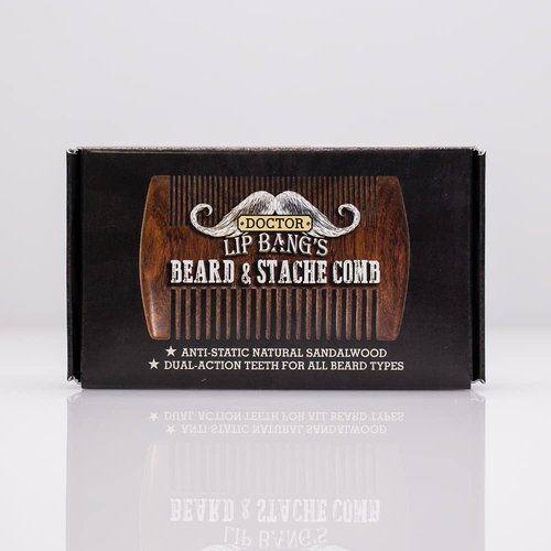 Doctor Lip Bang’s Beard and Stache Comb | Vegan | Cruelty-Free | 100% All-Natural Sandalwood | Anti-Static | Dual-Action Teeth for All Beard Types | Handmade in the United States