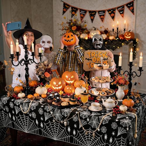 Halloween Spider Web Tablecloth - Black Plastic Disposable Cover - 8 Pack Variation 1