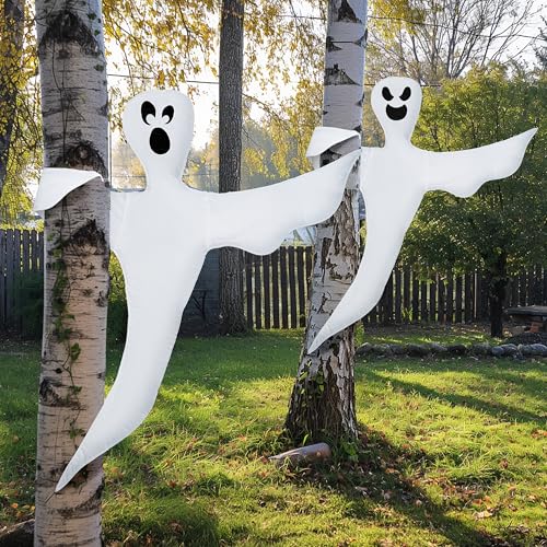 Cute Ghost Halloween Tree Wrap Decor - 2 Pcs Flying Ghosts for Outdoors & Yard
