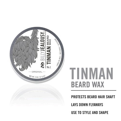 Billy Jealousy Tinman Beard Wax with Light Hold & Matte Finish, Nourishing Beard Care Product Formulated with Natural Beeswax & Glycerin for Soft, Tamed Facial Hair, 2 Oz