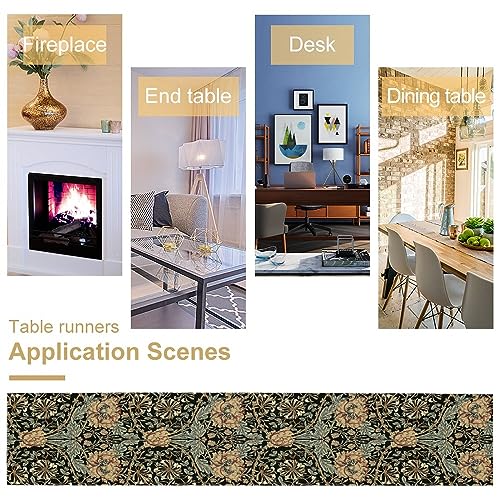 William Morris Table Runner 13x70 Inch Boho Rustic Ethnic Floral Design - Natural Cotton Linen
