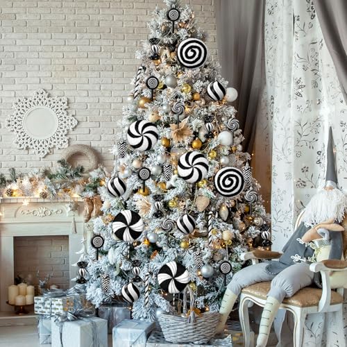 Large Candy Christmas Decorations Set - Black & White Lollipops & Ornaments