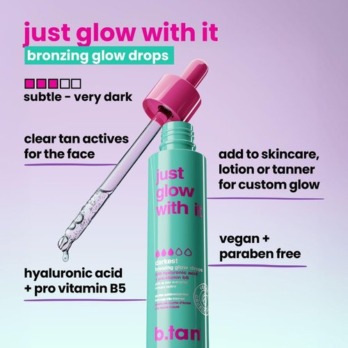 b.tan Dark Self Tanning Drops - Gradual Bronzing Serum with Hydrating Hyaluronic Acid | 1.3 Fl Oz