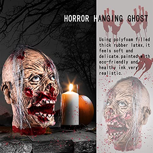 Halloween Zombie Severed Head Prop Bloody Hanging Decoration - Life-Size Reusable Gory Decor