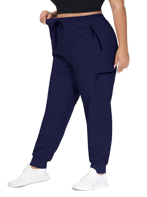 SEKINO Women's Plus Size Cargo Joggers Lightweight Quick Dry Hiking Pants Athletic Workout Outdoor Zipper Pockets Pants Navy 3X