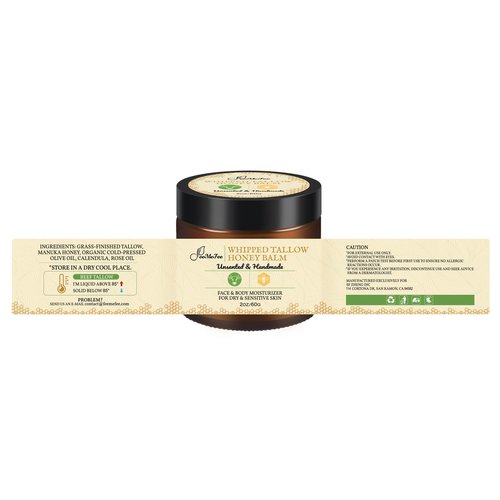 Beef Tallow for Skin 2oz | Tallow And Manuka Honey Balm | Unscented Tallow Face Moisturizer | Beef Tallow for Face | Organic Grass Fed Beef Tallow Balm | Whipped Beef Tallow Lotion Face Cream