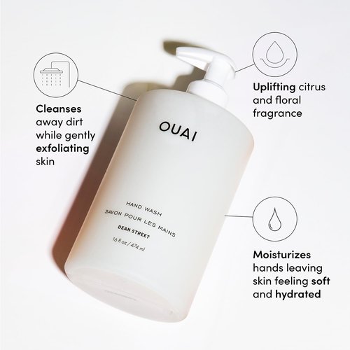 OUAI Hand Wash - Nourishing Liquid Soap with Jojoba, Avocado & Rose Hip Oil - 16 Fl Oz for Gentle Exfoliation