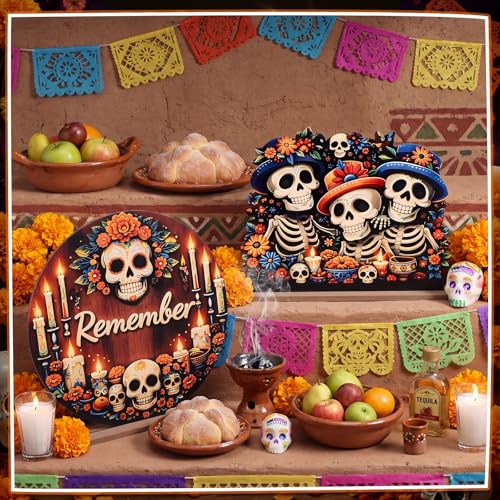 Day of the Dead Table Centerpieces Set - Sugar Skull & Colorful Flower Decor