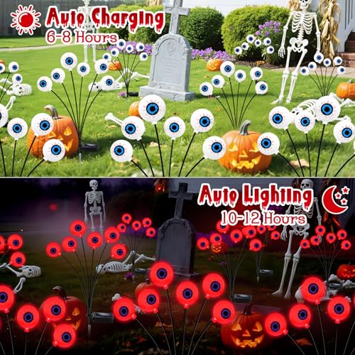 Red Solar Eyeball Halloween Lights - 8 Pack Swaying Outdoor Decoration