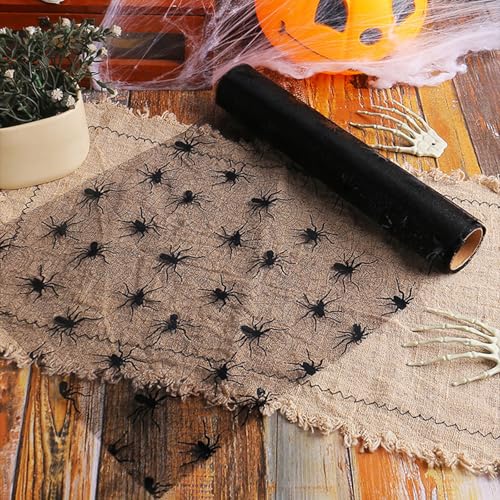 Halloween Black Spider Table Runner 11x108 Inch - Mesh Spooky Decor - Variation of THIS listing
