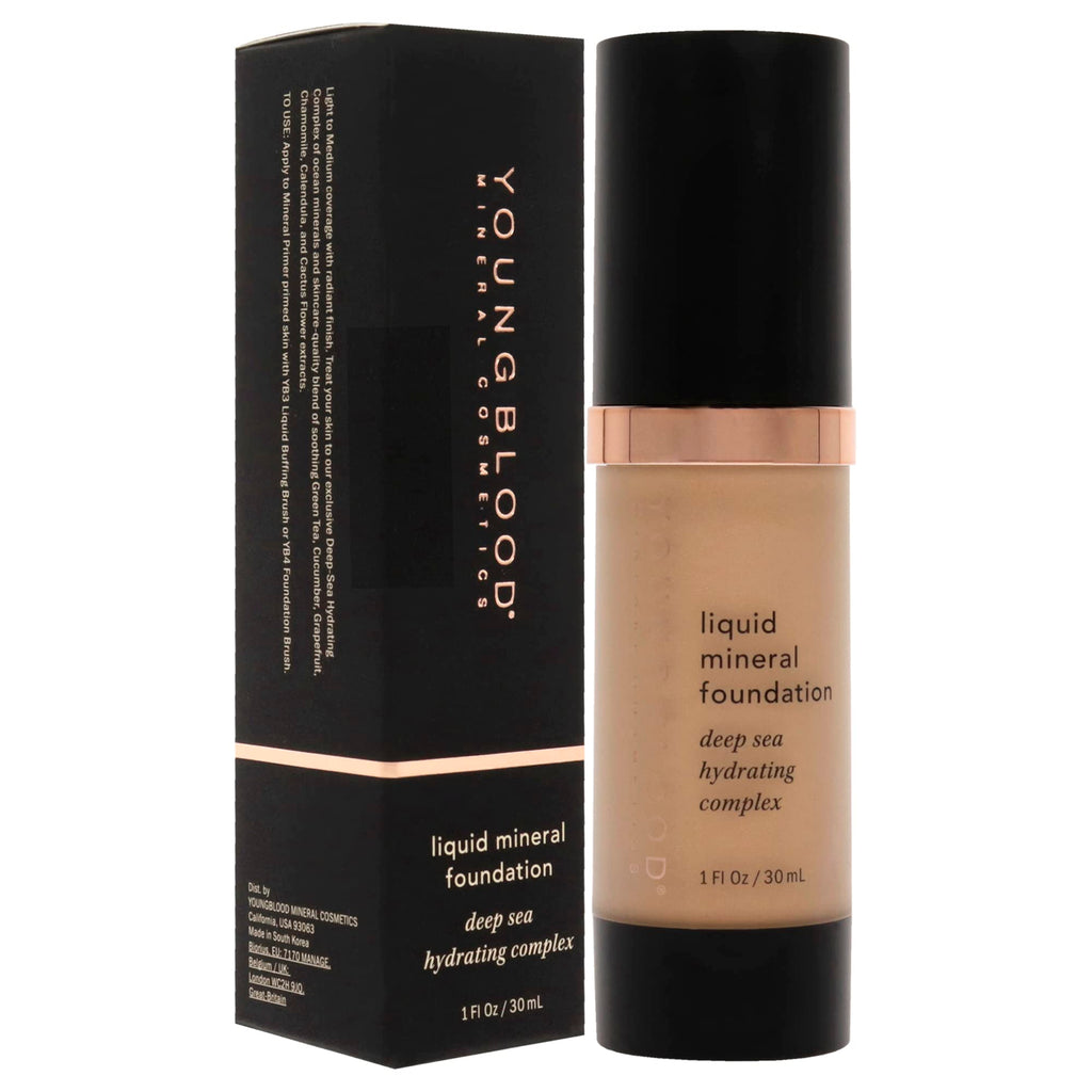 Youngblood Liquid Mineral Foundation, Sun Kissed | Lightweight, Dewy Full Coverage Makeup for Dry Skin | Poreless, Flawless Tinted Glow | Vegan, Cruelty Free, Gluten-Free